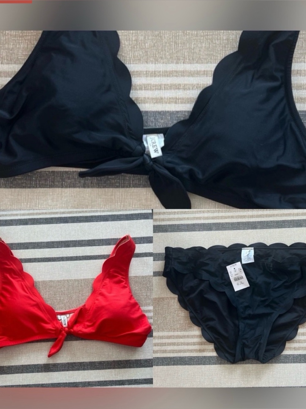 J. Crew Scalloped Bikini Black bathing suit set comes with extra red top